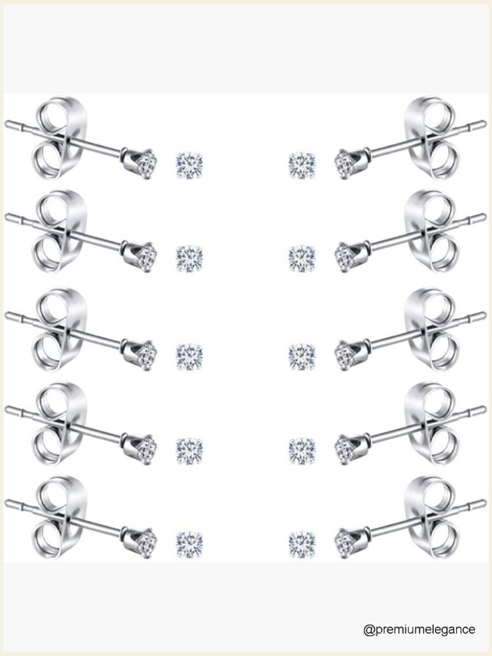 Tiny Cubic Zirconia Stud Earrings Set Hypoallergenic 10 Pairs